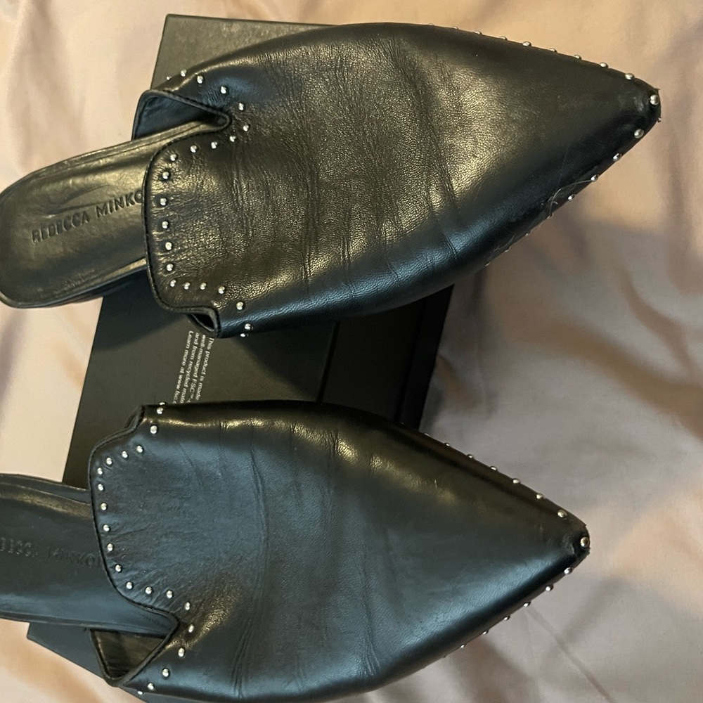 Rebecca Minkoff Black Studded Leather Mules